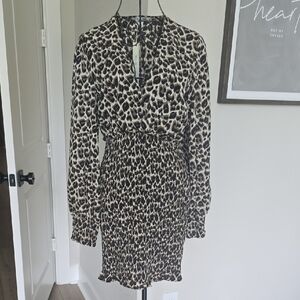 NWT Boutique Leopard Print Long Sleeve Dress Size S/M